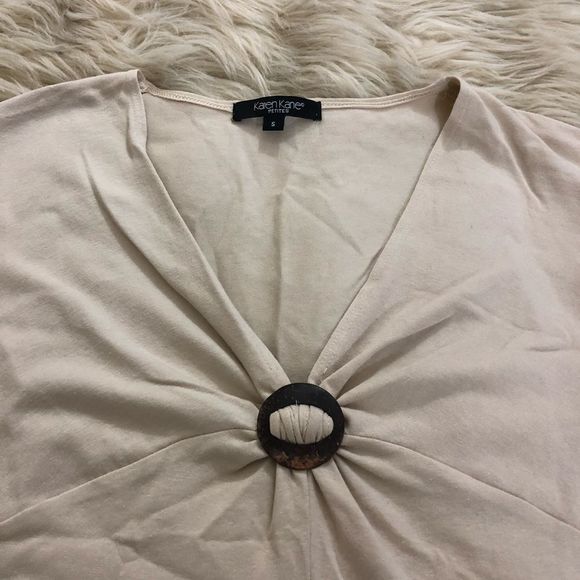 Karen Kane ruched V-Neck tan blouse - Picture 2 of 6
